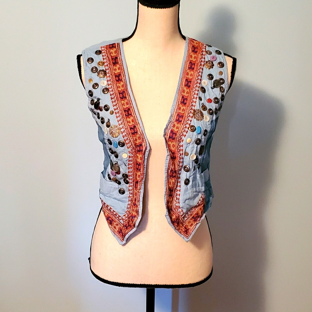🪶 Mes Demoiselles Paris by Anita Radovanovic Y2K Embellished Button Boho Vest